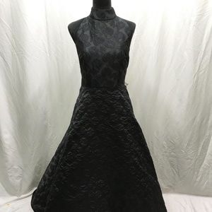 ML Monique Lhuiller Halter Neck Jacquard Ballgown